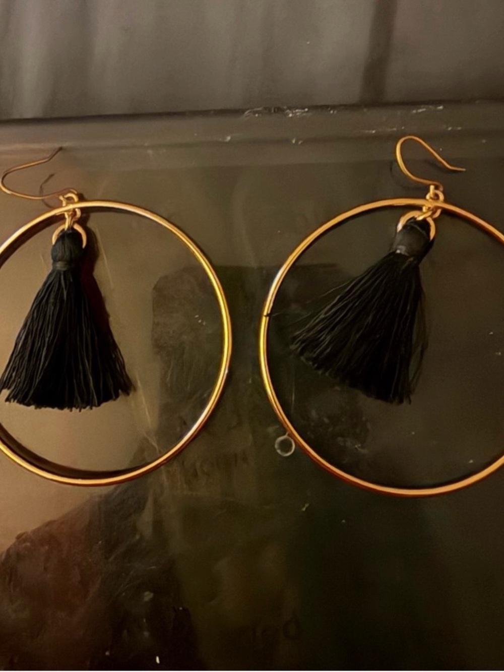 J Crew Hoop Earrings with ) Black Tassels